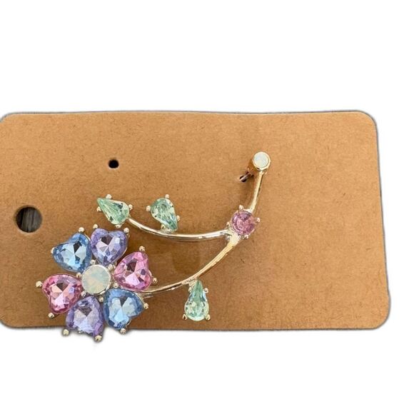 Pastel Multicolor Gems Flower Brooch Silver Tone Spring‎ Unsigned - Picture 2 of 3